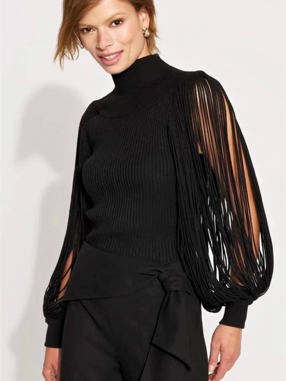 White House Black Market mockneck String Blouson Sleeve Sweater